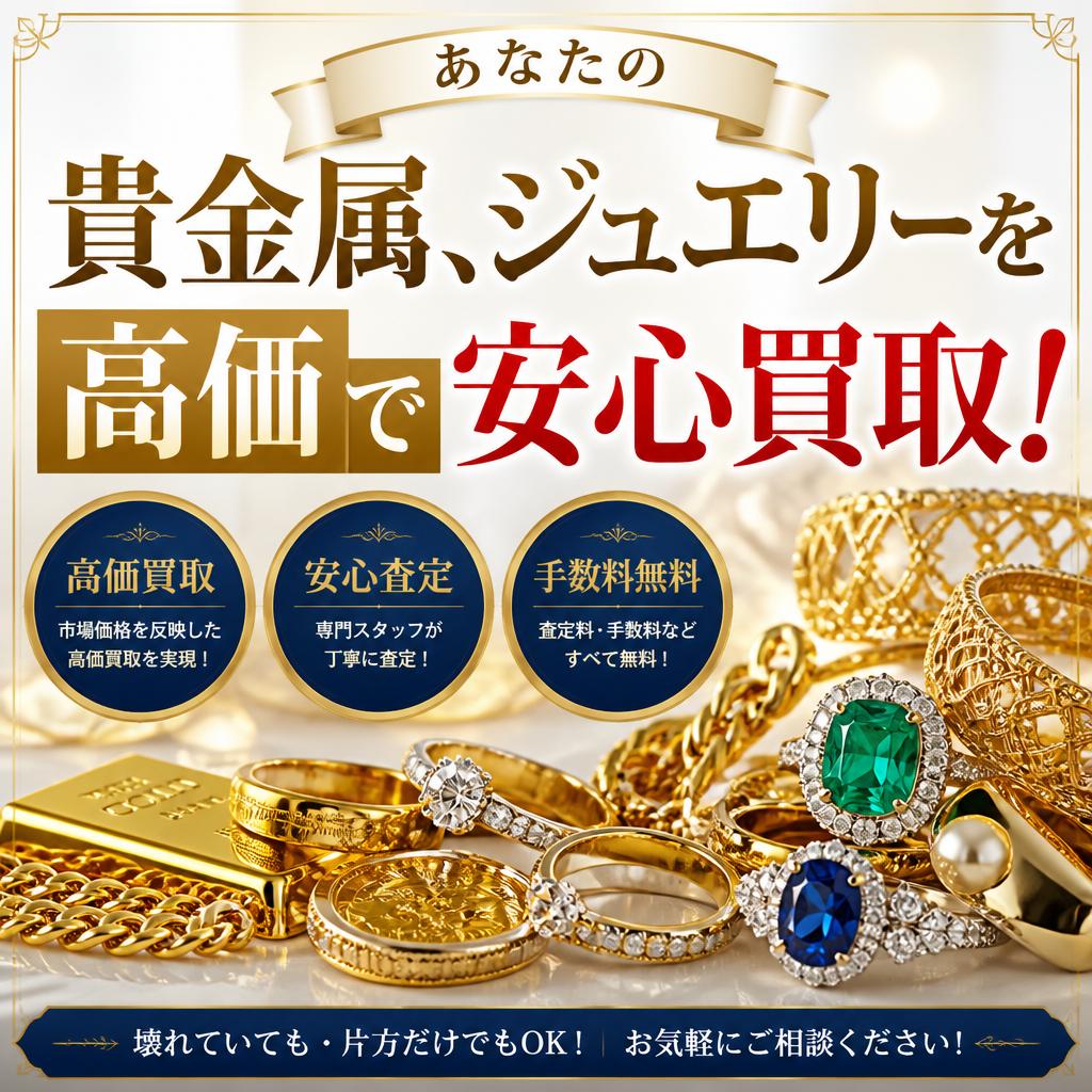 あなたの貴金属、ジュエリーを高価で安心買取！