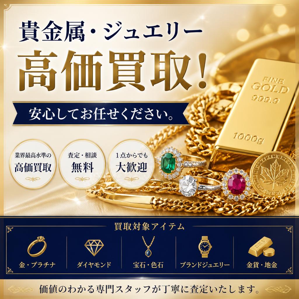 貴金属・ジュエリー高価買取！安心してお任せください。