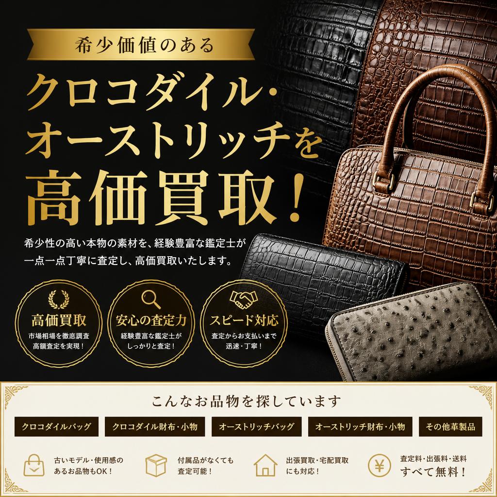 希少価値のあるクロコダイル・オーストリッチを高価買取！